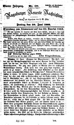 Augsburger neueste Nachrichten Freitag 30. Juni 1865