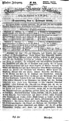 Augsburger neueste Nachrichten Donnerstag 1. Februar 1866