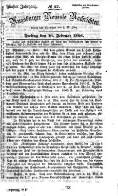 Augsburger neueste Nachrichten Freitag 16. Februar 1866