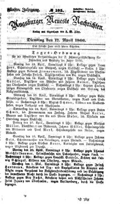 Augsburger neueste Nachrichten Dienstag 17. April 1866