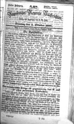 Augsburger neueste Nachrichten Dienstag 2. Oktober 1866