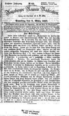 Augsburger neueste Nachrichten Samstag 2. März 1867