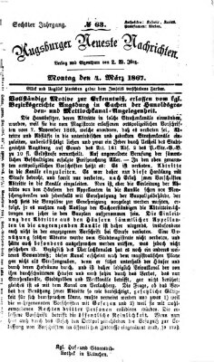 Augsburger neueste Nachrichten Montag 4. März 1867