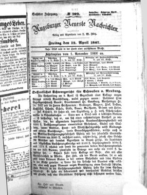 Augsburger neueste Nachrichten Freitag 12. April 1867