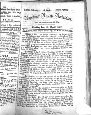 Augsburger neueste Nachrichten Samstag 13. April 1867