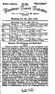 Augsburger neueste Nachrichten Samstag 29. Juni 1867