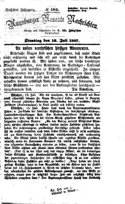 Augsburger neueste Nachrichten Dienstag 16. Juli 1867