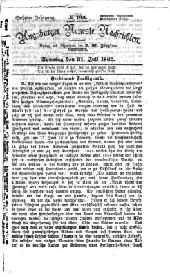 Augsburger neueste Nachrichten Sonntag 21. Juli 1867