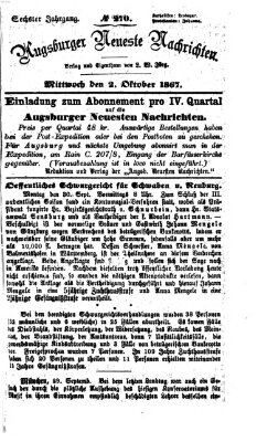 Augsburger neueste Nachrichten Mittwoch 2. Oktober 1867