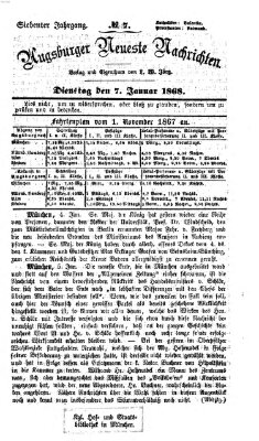 Augsburger neueste Nachrichten Dienstag 7. Januar 1868