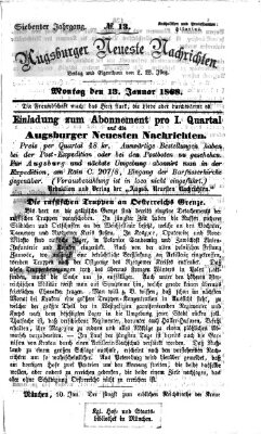 Augsburger neueste Nachrichten Montag 13. Januar 1868