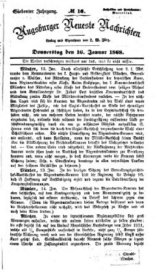 Augsburger neueste Nachrichten Donnerstag 16. Januar 1868