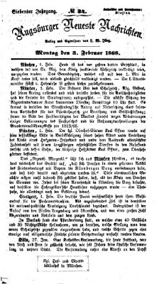 Augsburger neueste Nachrichten Montag 3. Februar 1868