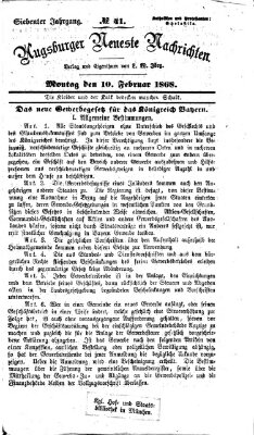 Augsburger neueste Nachrichten Montag 10. Februar 1868