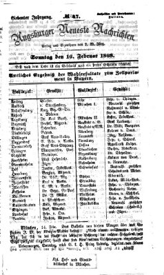 Augsburger neueste Nachrichten Sonntag 16. Februar 1868