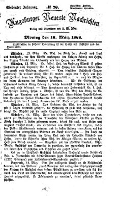 Augsburger neueste Nachrichten Montag 16. März 1868