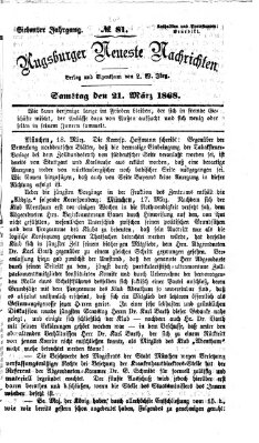 Augsburger neueste Nachrichten Samstag 21. März 1868