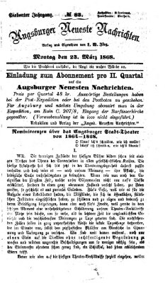 Augsburger neueste Nachrichten Montag 23. März 1868