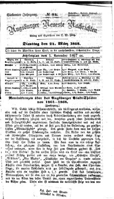 Augsburger neueste Nachrichten Dienstag 24. März 1868