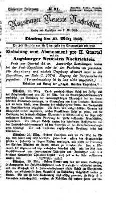 Augsburger neueste Nachrichten Dienstag 31. März 1868