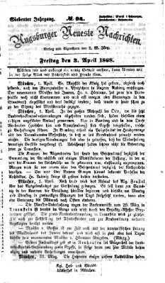 Augsburger neueste Nachrichten Freitag 3. April 1868