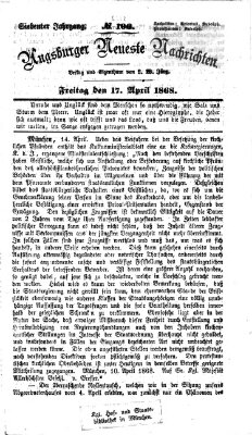 Augsburger neueste Nachrichten Freitag 17. April 1868