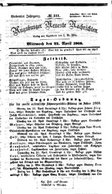 Augsburger neueste Nachrichten Mittwoch 22. April 1868