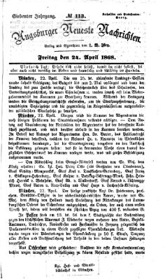 Augsburger neueste Nachrichten Freitag 24. April 1868