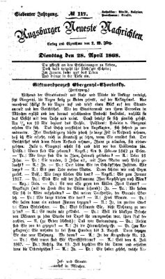 Augsburger neueste Nachrichten Dienstag 28. April 1868