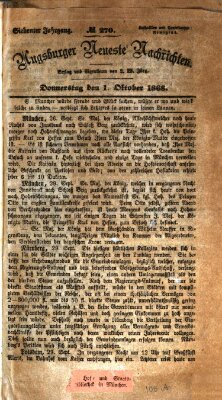 Augsburger neueste Nachrichten Donnerstag 1. Oktober 1868