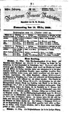 Augsburger neueste Nachrichten Donnerstag 18. März 1869