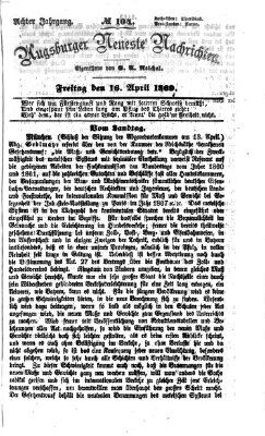 Augsburger neueste Nachrichten Freitag 16. April 1869