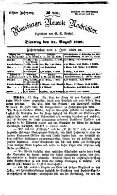 Augsburger neueste Nachrichten Dienstag 24. August 1869