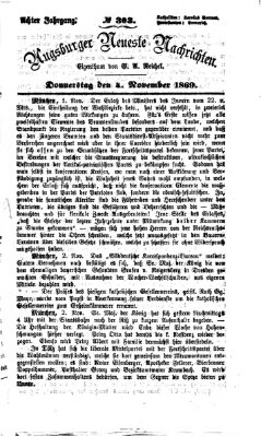 Augsburger neueste Nachrichten Donnerstag 4. November 1869