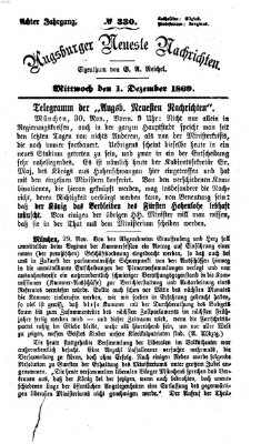 Augsburger neueste Nachrichten Mittwoch 1. Dezember 1869