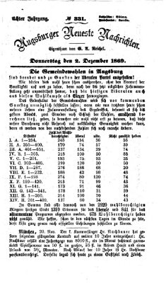 Augsburger neueste Nachrichten Donnerstag 2. Dezember 1869