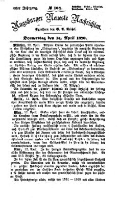 Augsburger neueste Nachrichten Donnerstag 14. April 1870