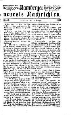 Bamberger neueste Nachrichten Freitag 14. Februar 1868