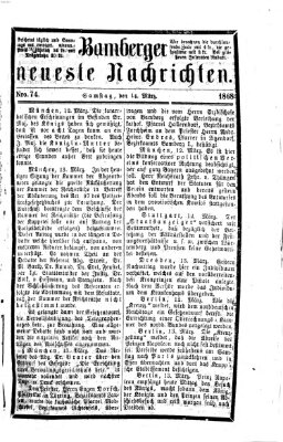 Bamberger neueste Nachrichten Samstag 14. März 1868