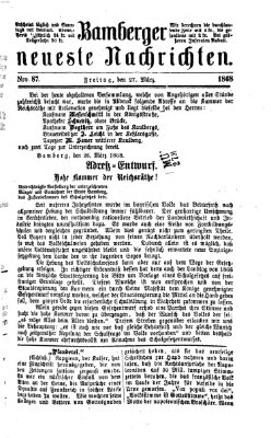 Bamberger neueste Nachrichten Freitag 27. März 1868