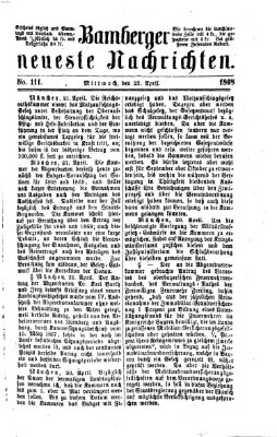 Bamberger neueste Nachrichten Mittwoch 22. April 1868