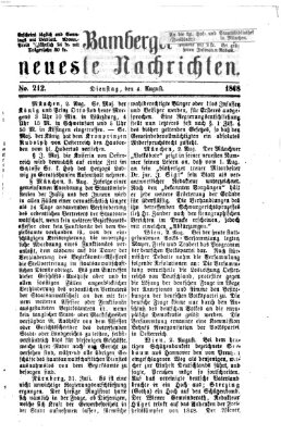 Bamberger neueste Nachrichten Dienstag 4. August 1868