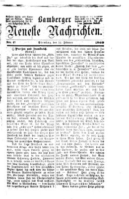 Bamberger neueste Nachrichten Dienstag 16. Februar 1869