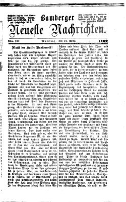 Bamberger neueste Nachrichten Montag 19. April 1869