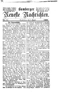 Bamberger neueste Nachrichten Samstag 7. August 1869