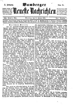 Bamberger neueste Nachrichten Montag 31. Januar 1870