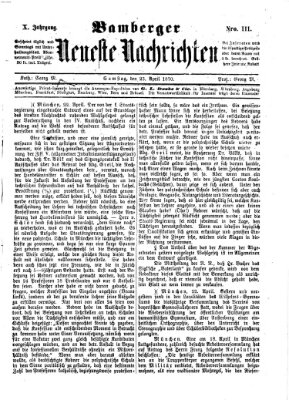 Bamberger neueste Nachrichten Samstag 23. April 1870