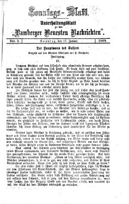 Bamberger neueste Nachrichten. Sonntagsblatt : Unterhaltungs-Beilage zu den "Bamberger neueste Nachrichten" (Bamberger neueste Nachrichten) Sonntag 17. Januar 1869