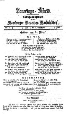 Bamberger neueste Nachrichten. Sonntagsblatt : Unterhaltungs-Beilage zu den "Bamberger neueste Nachrichten" (Bamberger neueste Nachrichten) Sonntag 5. September 1869