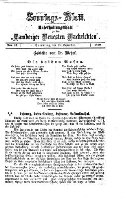 Bamberger neueste Nachrichten. Sonntagsblatt : Unterhaltungs-Beilage zu den "Bamberger neueste Nachrichten" (Bamberger neueste Nachrichten) Sonntag 19. September 1869